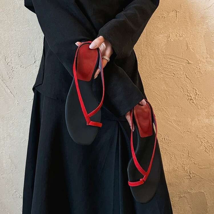 Sheepskin Version ~ Korean Style Post Wedge Women 2025 Summer New Beach Open Toe Sandals for Outdoor Wear