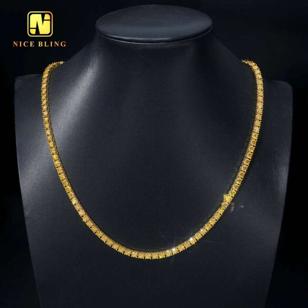 Pass Dia Tester Golden Yellow Moissanite Necklace Bracelet 4mm Colorful Tennis Chain Sterling Sier Fine Jewelry