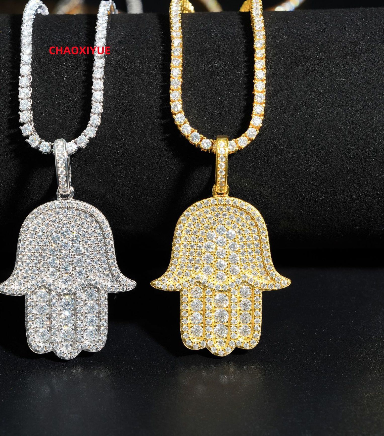 Hip Hop Jewelry Iced Out Custom Necklace Rapper Hand of Fatima Moissanite Necklace 925 Silver VVS Mossanite Mens Pendant