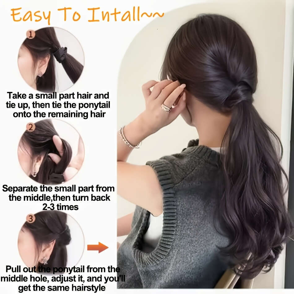 20inch Elegant Wide Synthetic - Heat Resistant Fiber, with Non-Slip Rubber Band, Women's Low Tie Accessory, Suitable for All Ethnicities, Natural
