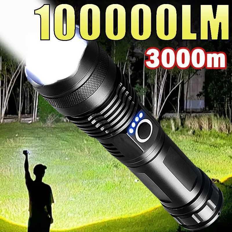 High Power LED Flashlight Telescopic Zoom Portable Rechargeable LED Lamp Emergency Spotlights Camping TorchXJ250529