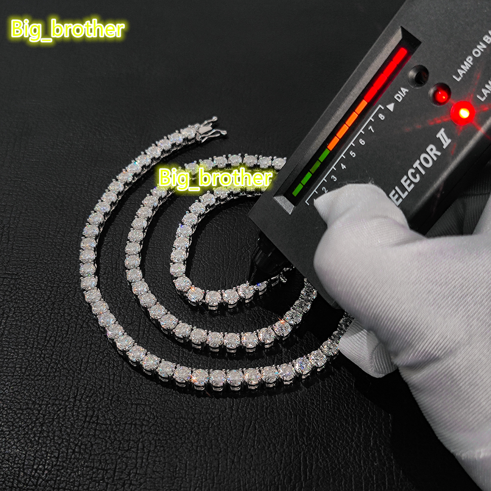 Iced Out Hip Hop Moissanite Tennis Necklace 3mm 4mm 5mm 925 Sterling Silver Moissanite Diamond Tennis Chain Necklace
