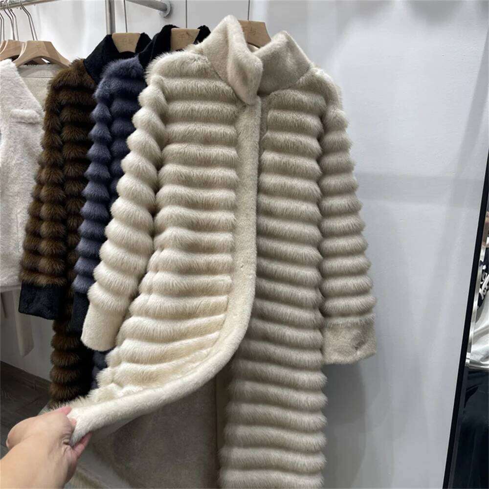 2024Winter Faux Mink Women Iconic Brand Long Outerwear Jacket Fashion Fluffy Fur Coat Street Style Warm Overcoat