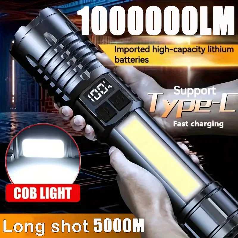 High Power Rechargeable Flashlight with Built-in Battery Strong Lamp Tactical Torch Light for Outdoor Camping Hiking Flashlights XJ250529
