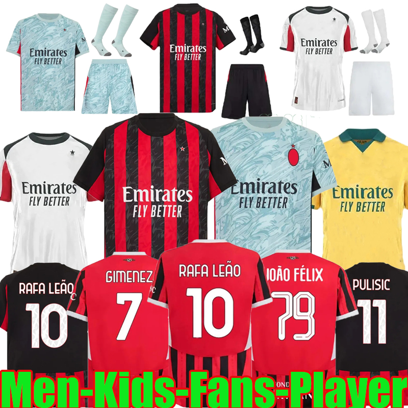 25 26 GIMENEZ PULISIC RAFA LEAO Anniversary soccer jerseys 25 26 Fourth milan jersey JOAO GIROUD MORATA football shirt THEO Men Kids Kit uniforms AC