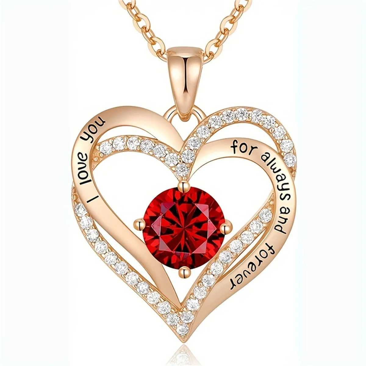 Luxury Red Zircon Pendant Necklaces with Rose Flower Gift Box For Girlfriend Women I Love You Gifts Trendy Wedding Jewelry M250529
