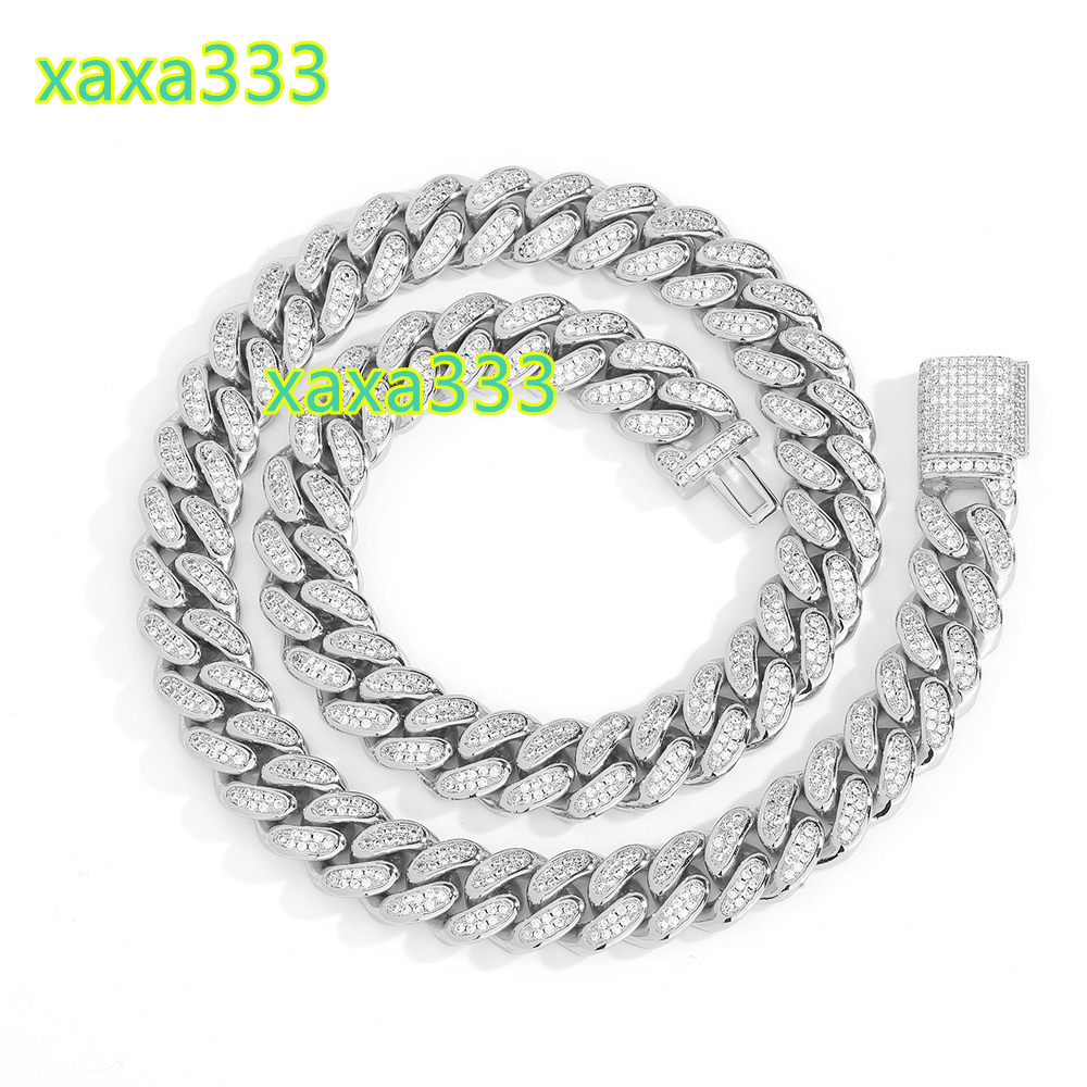 NUOYA Hight Quality D Color Vvs Moissanite Cuban Chain Iced Out Two Row Diamond Cuban Link Chain Hip Hop Jewelry for Men Women
