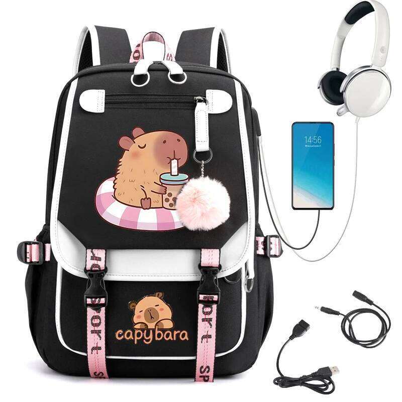 New Fashion High Capacity Waterproof College Backpack Trendy Girls Laptop School Bags Cute Capybara Anime Girl Travel Book Bag