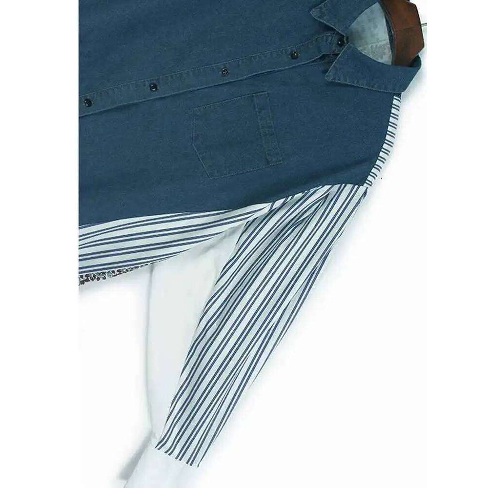 Women's Wear Women Blue Pattern Printed Denim Big Size Blouse New Lapel Long Sleeve Shirt Fashion Tide Spring Autumn 1Dh4876