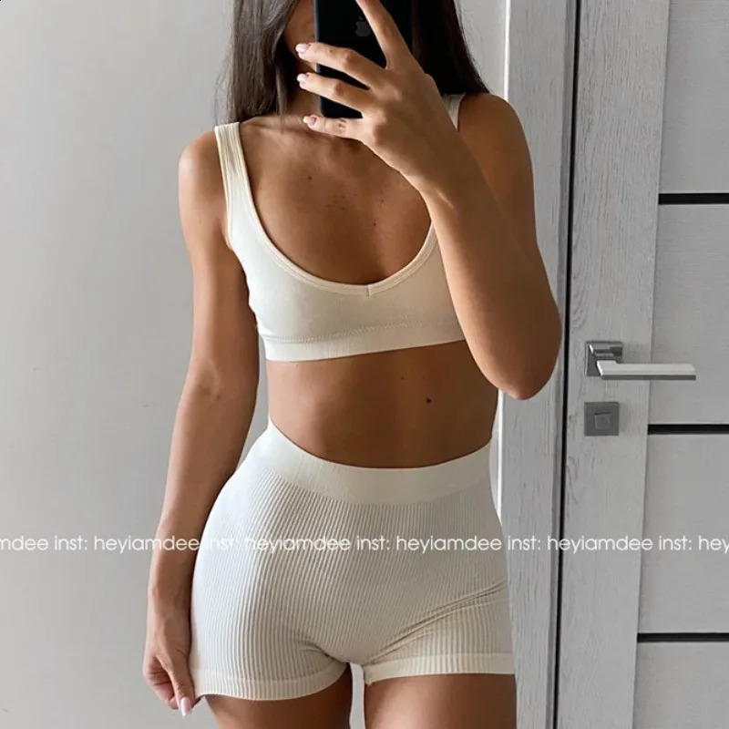 Womens Seamless Bra Set Nonwire VNeck Brassiere High Rise Shorts Sexy Lingerie Female Underwear Intimates 250526