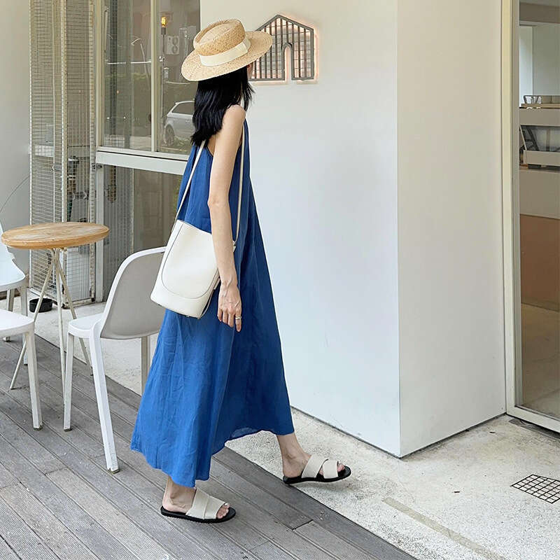 Korean Style Niche Canvas Open-Toe Lazy Slippers for Women Summer Outdoor New Wide Strap Simple Casual Flat Sandals