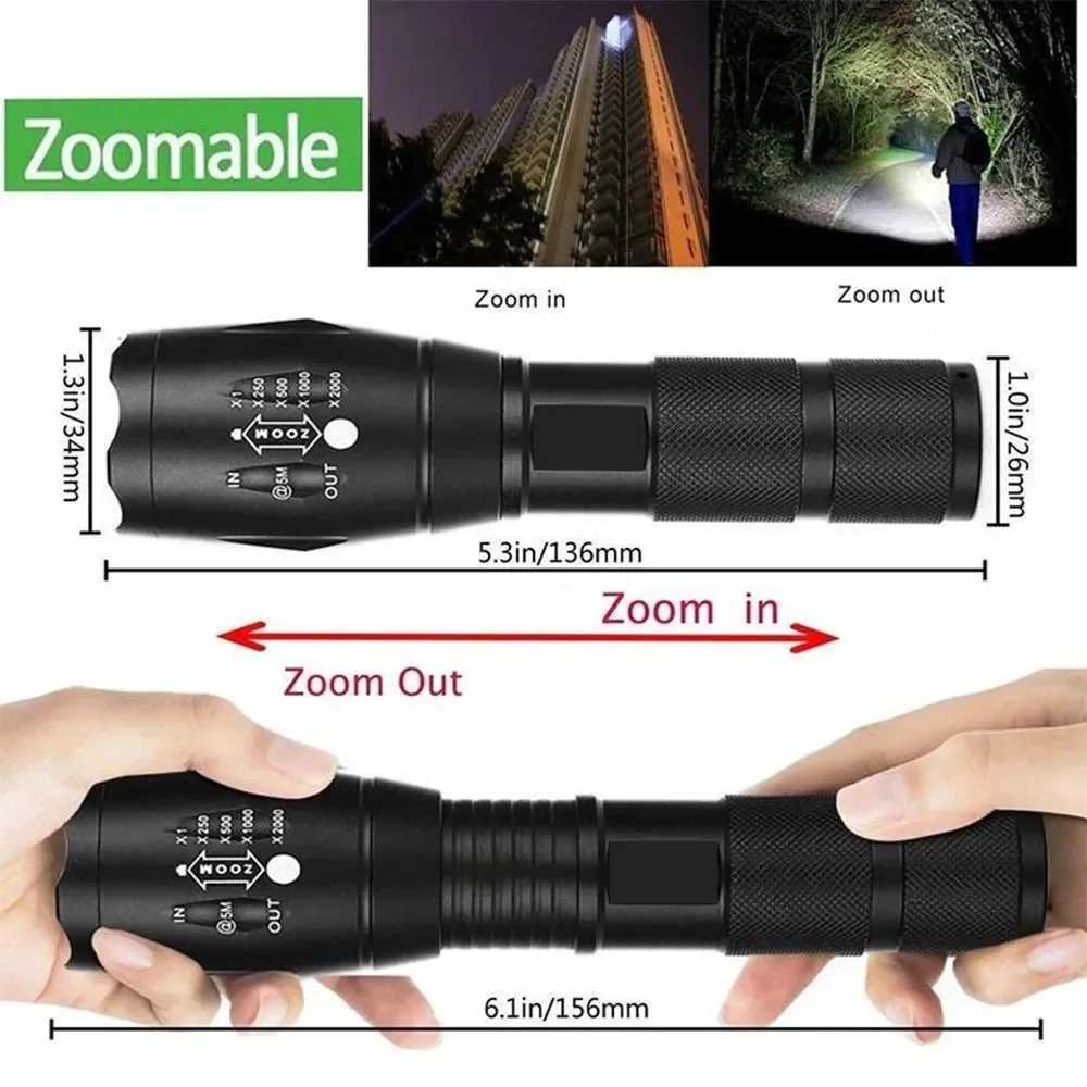 1/2 Pack Rechargeable LED Flashlight Zoomable Flashlights Al Alloy Portable Handheld Flashlights with 5 Modes Waterproof XJ250529