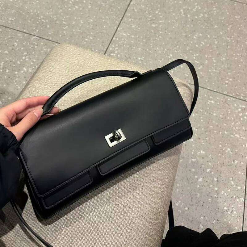 New Lock Small Square Women's Genuine Leather Handbag Classic Black Brand Design Shoulder Ladies Crossbody Bag