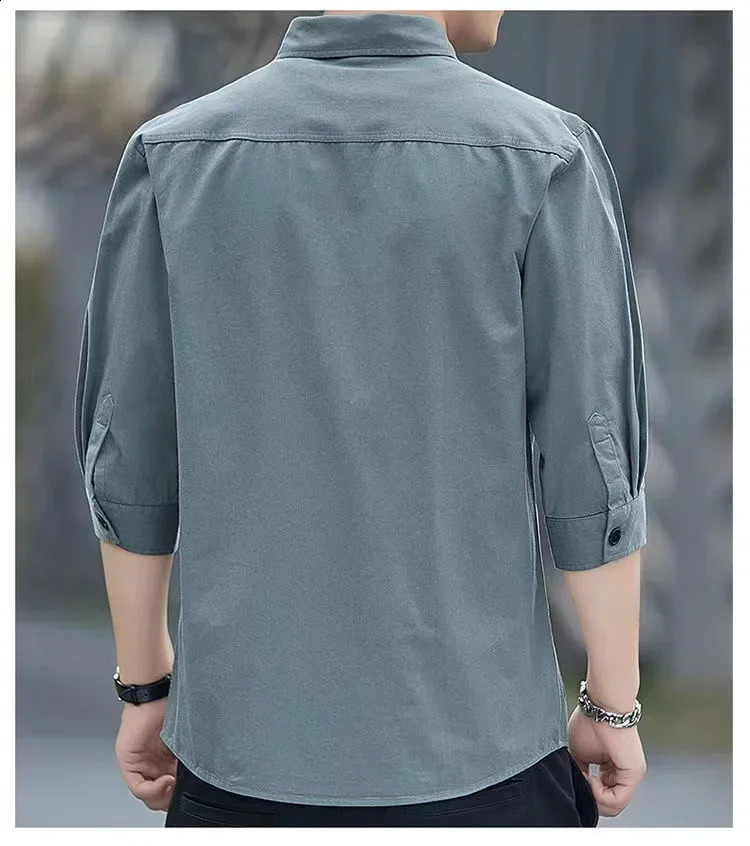 Men shirts Summer Mens clothing ShortSleeved shirts blouses Daily Solid Color StandUp Collar Casual Beach Style Male Shirt 250517