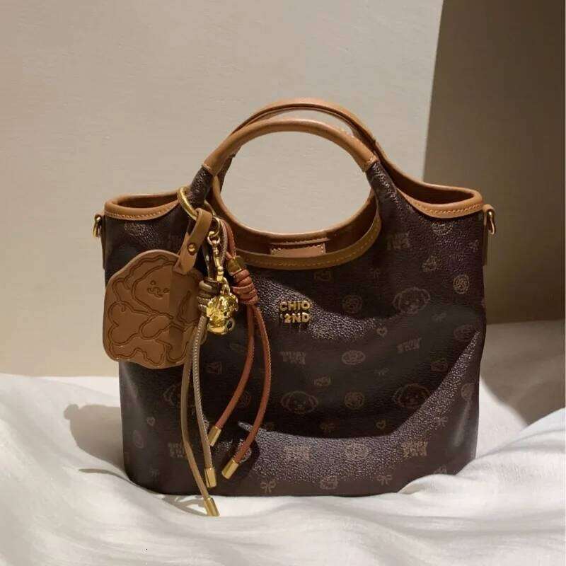 Color Blocked Old Flower Dog Danube River Tote Bag, Women's New Handbag, Single Shoulder Crossbody Bag