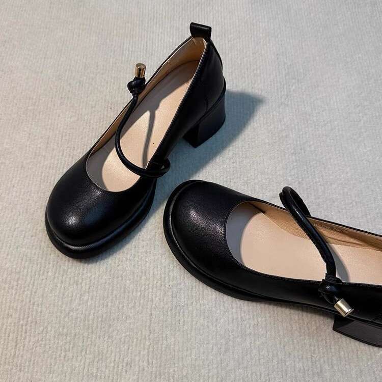 Genuine Leather Mary Jane for Women, New Autumn Style, Chunky Heel, Round Toe, Shallow Mouth, Versatile Commuter Shoes