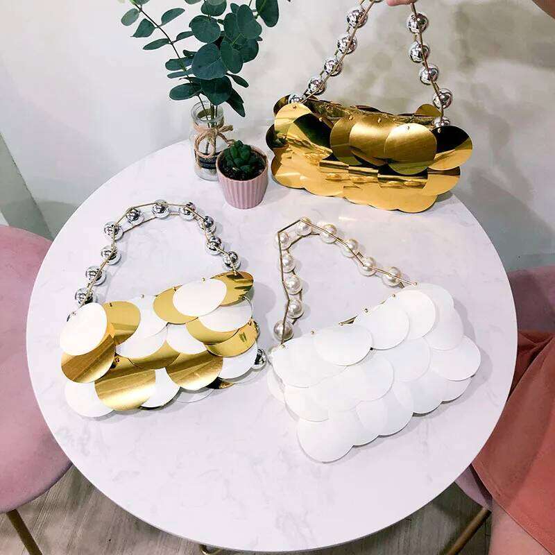 Women's Bags Designer Sequined Evening Bags For Women Handbag Fashion Beading Handle Shoulder Bag Handmade Party Wedding Clutch Phone Purses