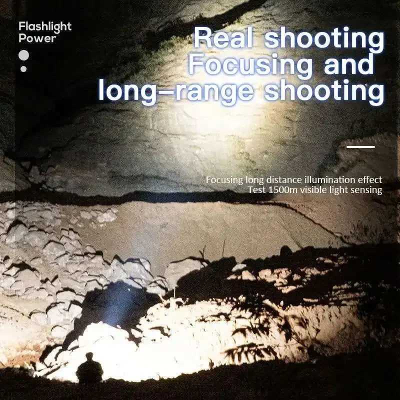 New High Power LED Flashlight Waterproof Fishing Lantern Torch USB Rechargeable Powerful Spotlight Searchlight Camping Lamp XJ250529