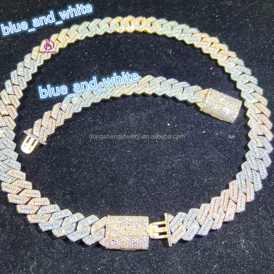 High Quality Ice Out Hip Hop Jewelry Plating Gold 925 Silver Cuban Chain 15mm 18mm VVS Moissanite Diamond Cuban Chain Necklace