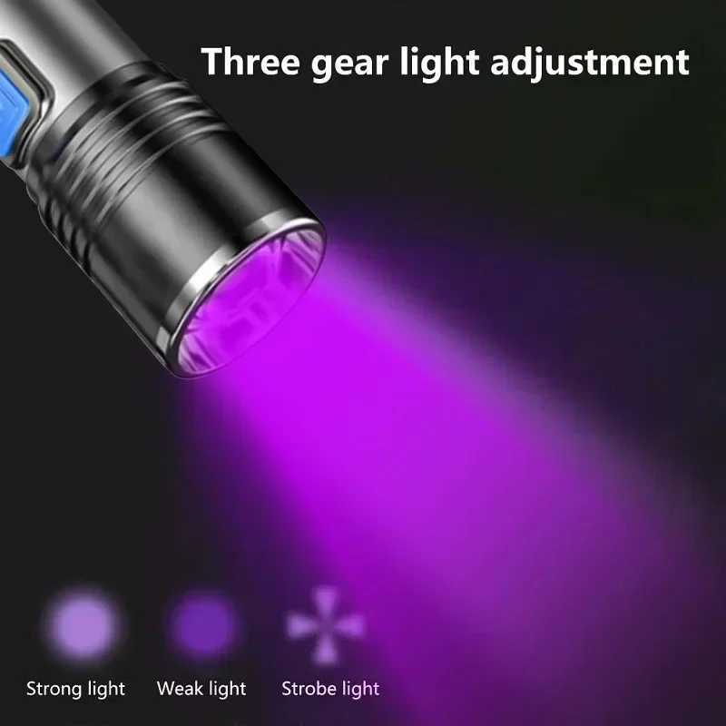Mini 395nm UV Flashlight Blacklight Zoomable USB Rechargeable UV Light Ultraviolet Torch for Pet Urine Detector Resin Curing XJ250529