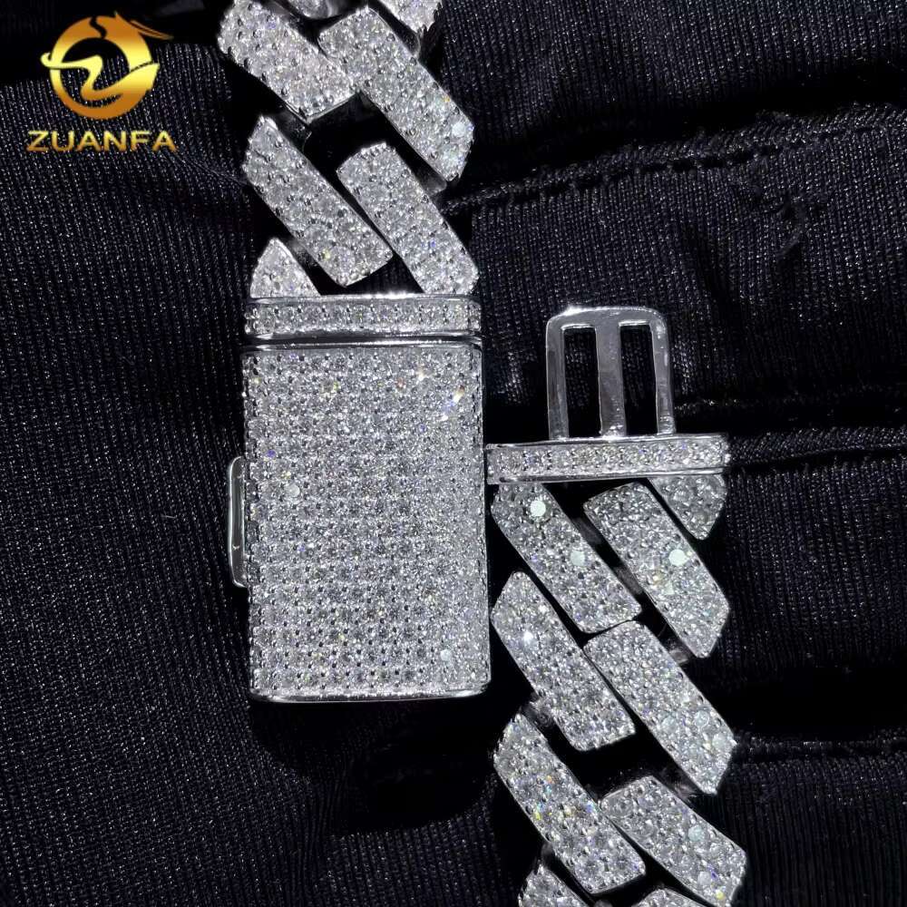Factory Price Promotion 2 Rows 16mm Iced Out Diamond Moissanite Solid 925 Silver Necklace Hip Hop Jewelry Cuban Link Chain