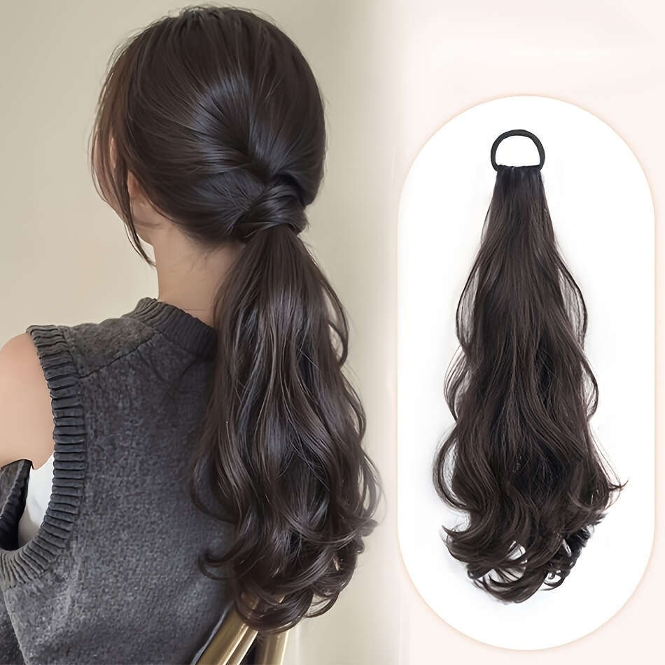 20inch Elegant Wide Synthetic - Heat Resistant Fiber, with Non-Slip Rubber Band, Women's Low Tie Accessory, Suitable for All Ethnicities, Natural