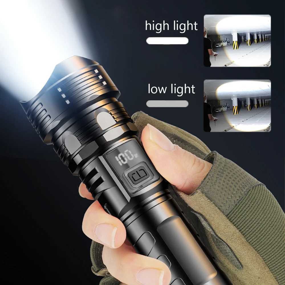 High Power Laser LED Fashlights USB Rechargeable Strong Hand Light Multifunctional Torch Lamp For Emergency Camping XJ250529