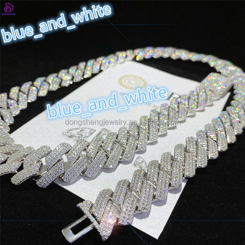 Factory Direct Sales Iced Out Sparkling Diamond 18mm 925 Silver 18K Gold D VVS Moissanite Hip Hop Style Miami Cuban Link Chain