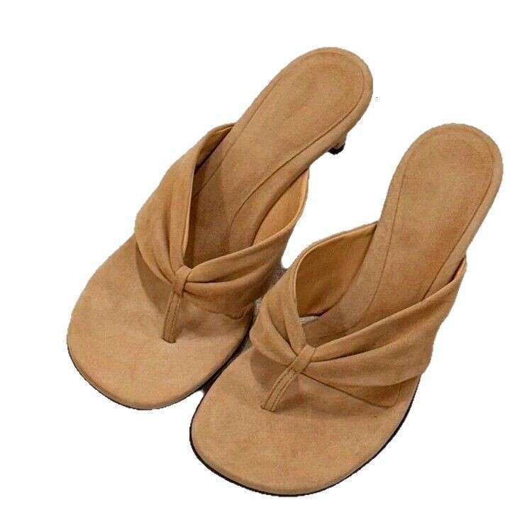 Genuine Suede French Style Stiletto Toe Post Sandals for Women Outdoor 2025 New Spring Summer High Heel Slippers
