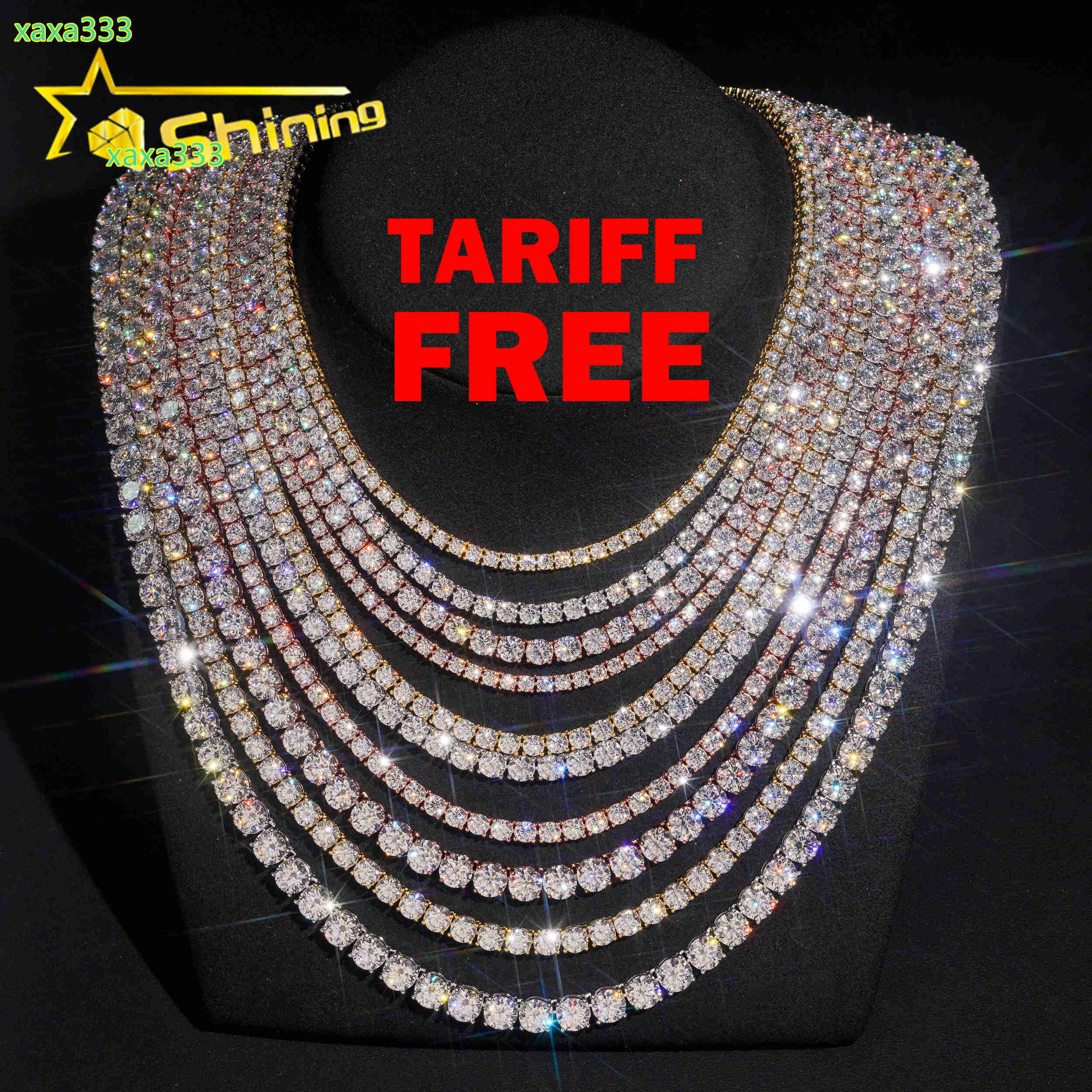 Pass Diamond Tester RTS Hip Hop Jewelry Charms Iced Out 2.0mm-6.5mm Lab Diamond 925 Silver VVS Moissanite Tennis Chain Necklaces
