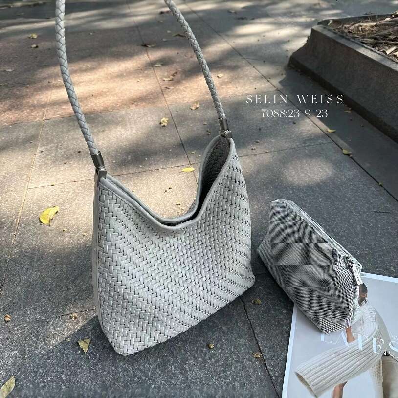 Tote Bag Woven Tote For Women New Style Office Commute Large Capacity Shoulder Fashionable Simple Underarm Bag Trendy Shoulder Bag Braided Handbag