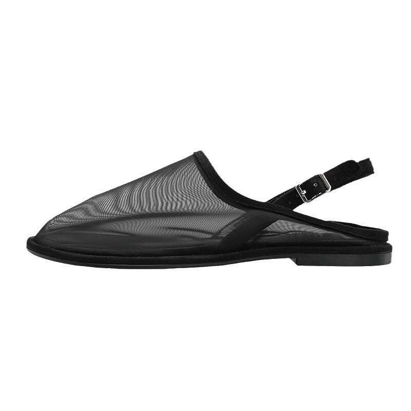 ZA Women's Fabric Mesh Shoes Round Breathable Flat Casual Mules Closed Toe Half Slippers Sandals Women Summer