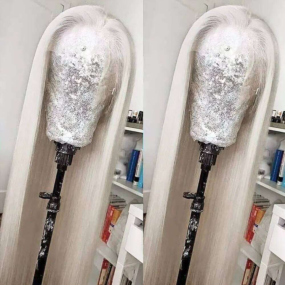 Blonde 13*4 Long Straight White Wig Heat Resistant Fiber Hair Synthetic Lace Front Wigs