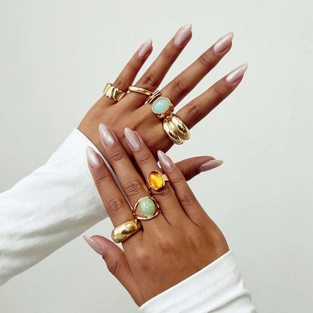 Layered INS Style Inlaid Acrylic Set for Women, Light Luxury Irregular Open Ring