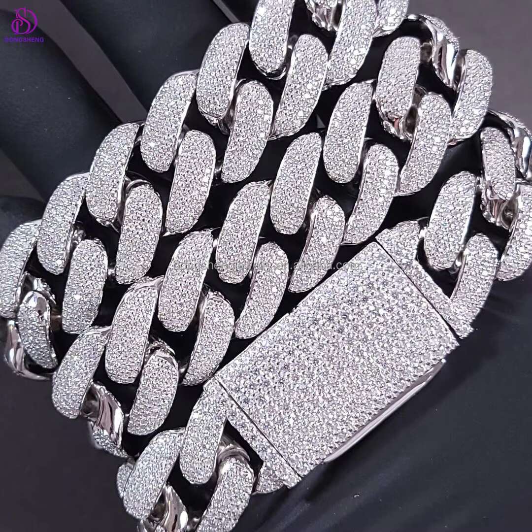 Moissanite Cuban Chain 20mm Ice Out Vvs Diamond Moissanite Fashion Jewelry Necklaces Custom High Quality 925 Silver for Mens