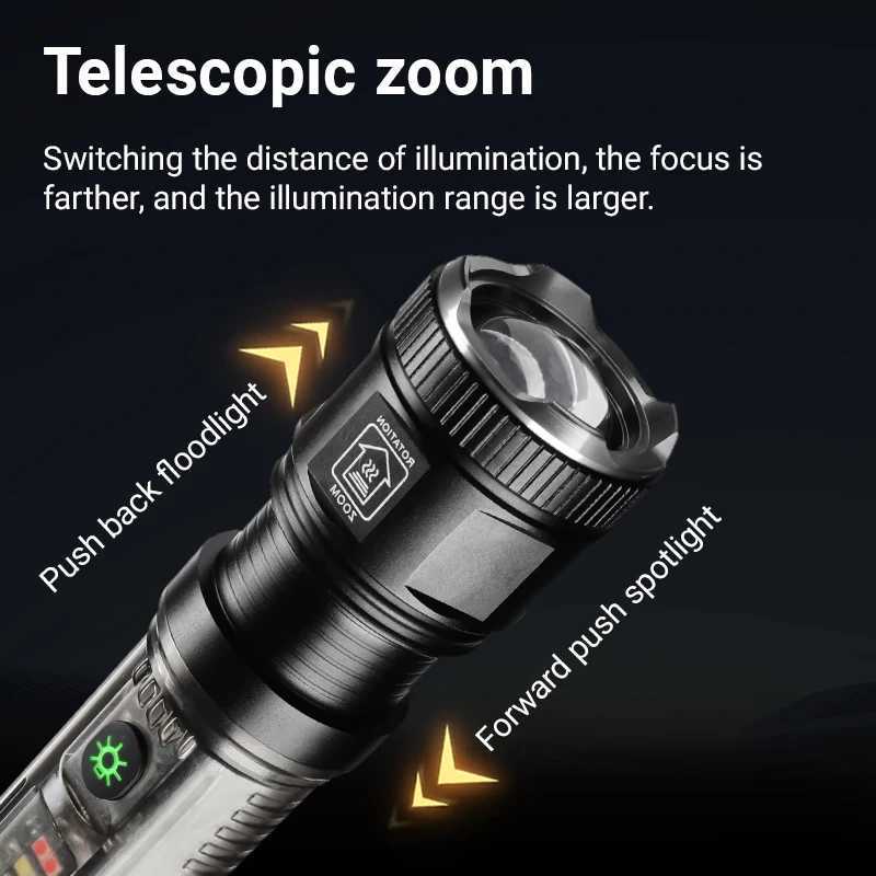 Outdoor Portable Solar Rechargeable LED Flashlights Super Bright Emergency Self Defense Hard Light Camping Zoom Hand Torch LightXJ250529