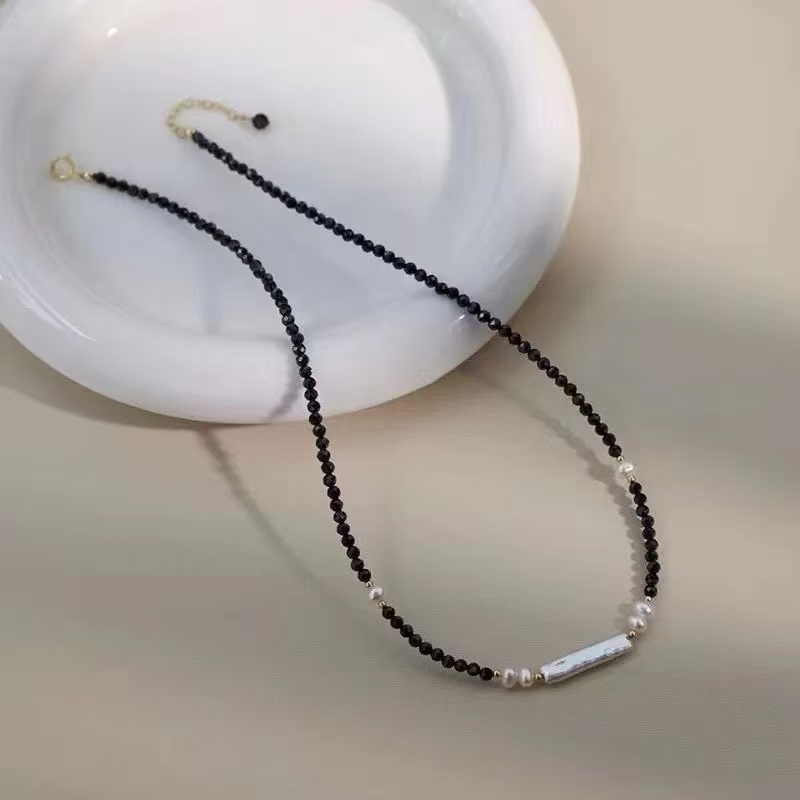Sterling Silver Necklace and Bracelet with Bar Spike Spinel and Pearl Elegant Light Weighted Mixed Stone Accessories