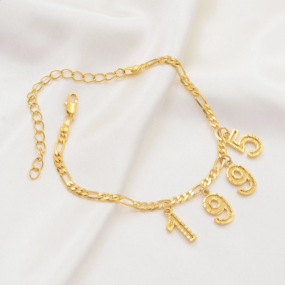 Anniyo Custom Digital Jewelry English Number Anklet Birthday Items Personalized Birth Year Foot Chains Women Mom Girls #214706 250526
