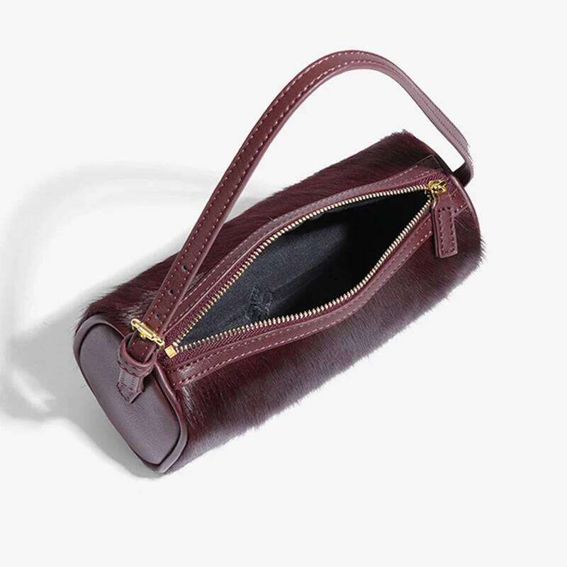 Genuine Leather Horsehair Underarm Bags For Women Designer Handbags Purses 2025 New In Vintage Barrel Shoulder Crossbody