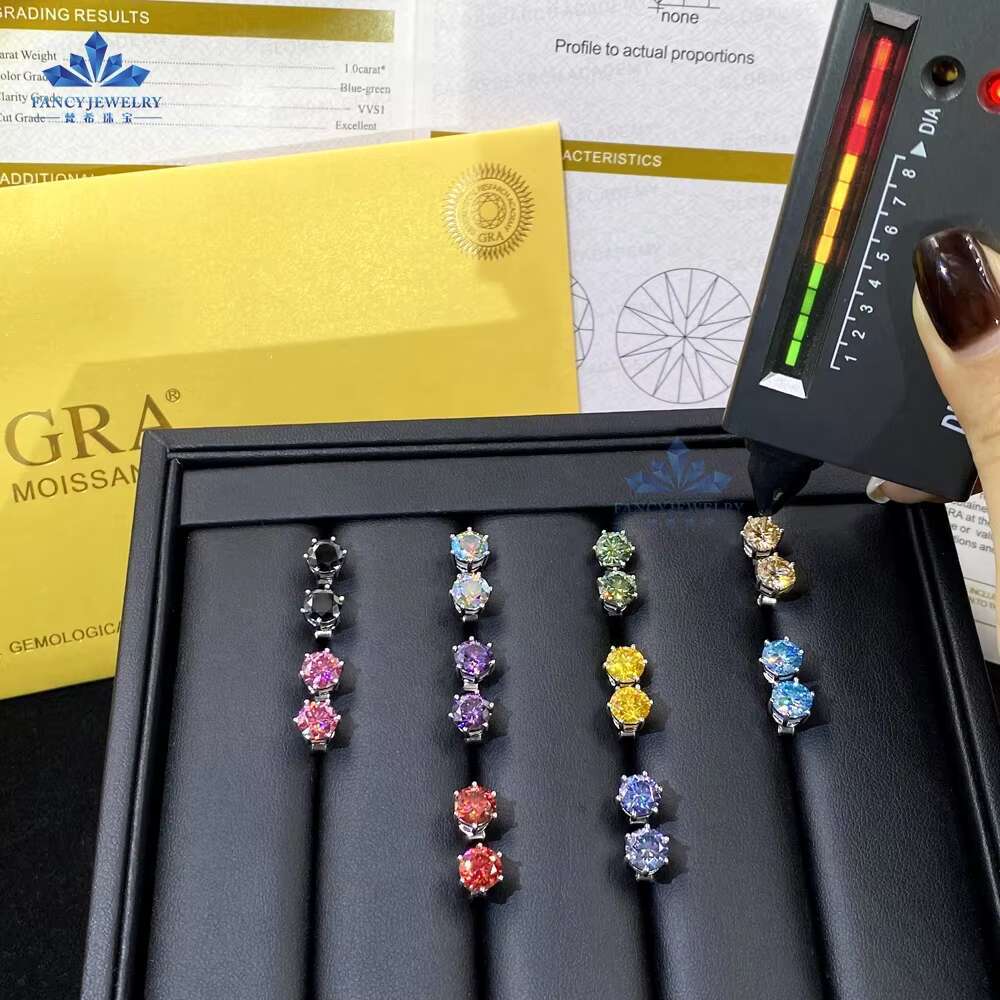 2025 1ct Blue Green Yellow pink Moissanite 925 Sterling Silver Gold Plated Studs for Women Men Colored Moissanite Stud Earrings