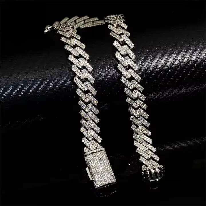 15mm Moissanite Necklace America Hot Selling 925 Sterling Silver Hip Hop Jewelry Iced Out Cuban Link Chain