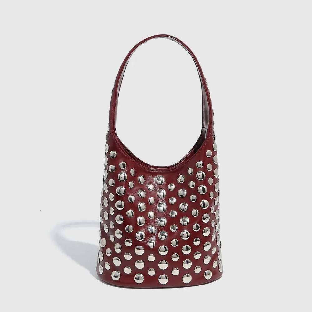 Women's Bags Designer Punk Rivet Bucket Bags For Women Handbag High Quality PU Leather Shoulder Bag NEW Clutch Small Shopper Purses Designer Tote