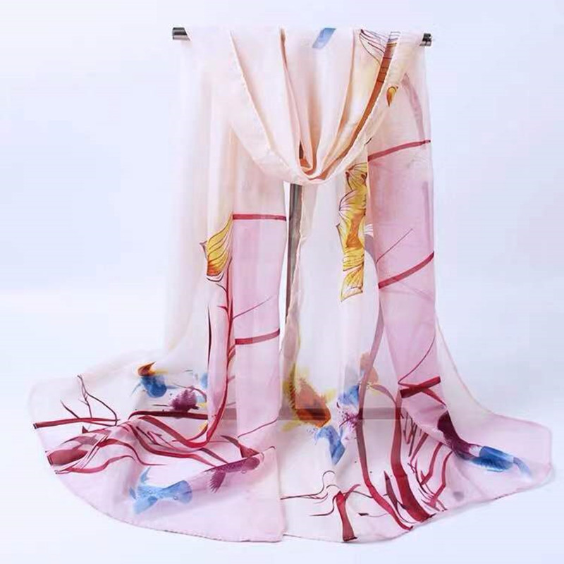K868 New Korean chiffon spring and autumn scarf women's printed silk scarf summer long sunscreen shawl gauze scarf beach towel