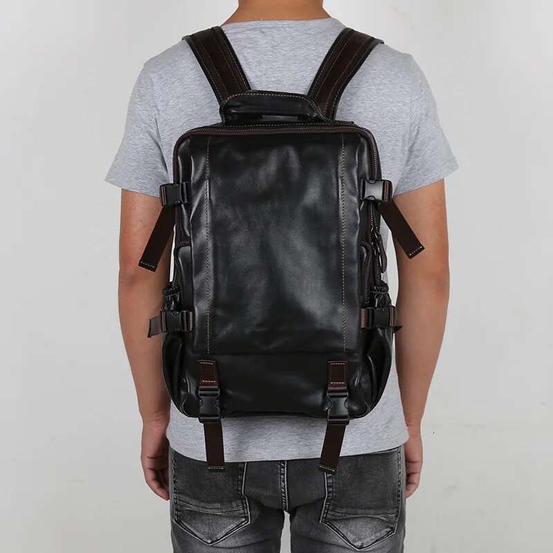 Retro First Layer Cowhide Men's Multifunctional Large Capacity Genuine Leather Leisure Travel Backpack