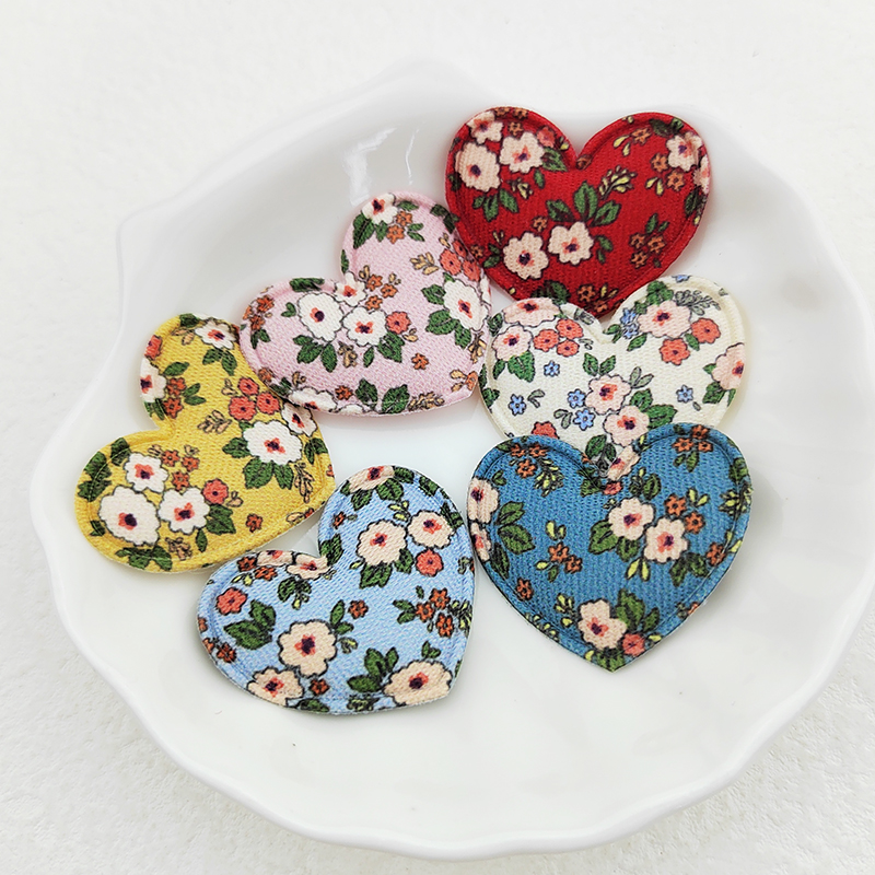Fabric Heart Padded Appliques for Clothes, Hat Sewing Supplies, DIY Headwear, Hair Clip, Bow Decor Patches, 3.5x3cm, 100Pcs