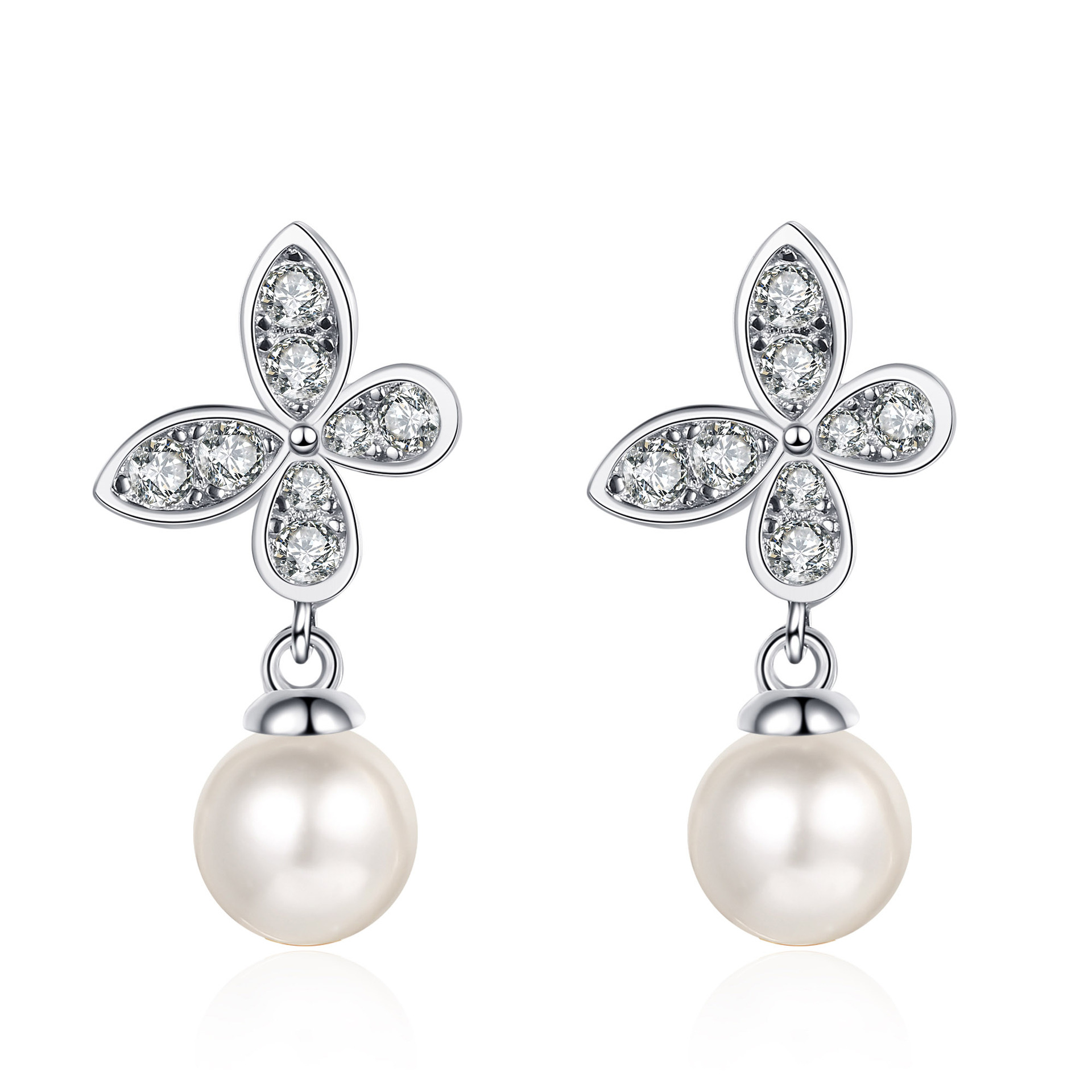 S925 Sterling Silver Moissanite Pearl Butterfly Stud Earrings for Women, Niche Design, Fashionable, Chic, Light Luxury Jewelry