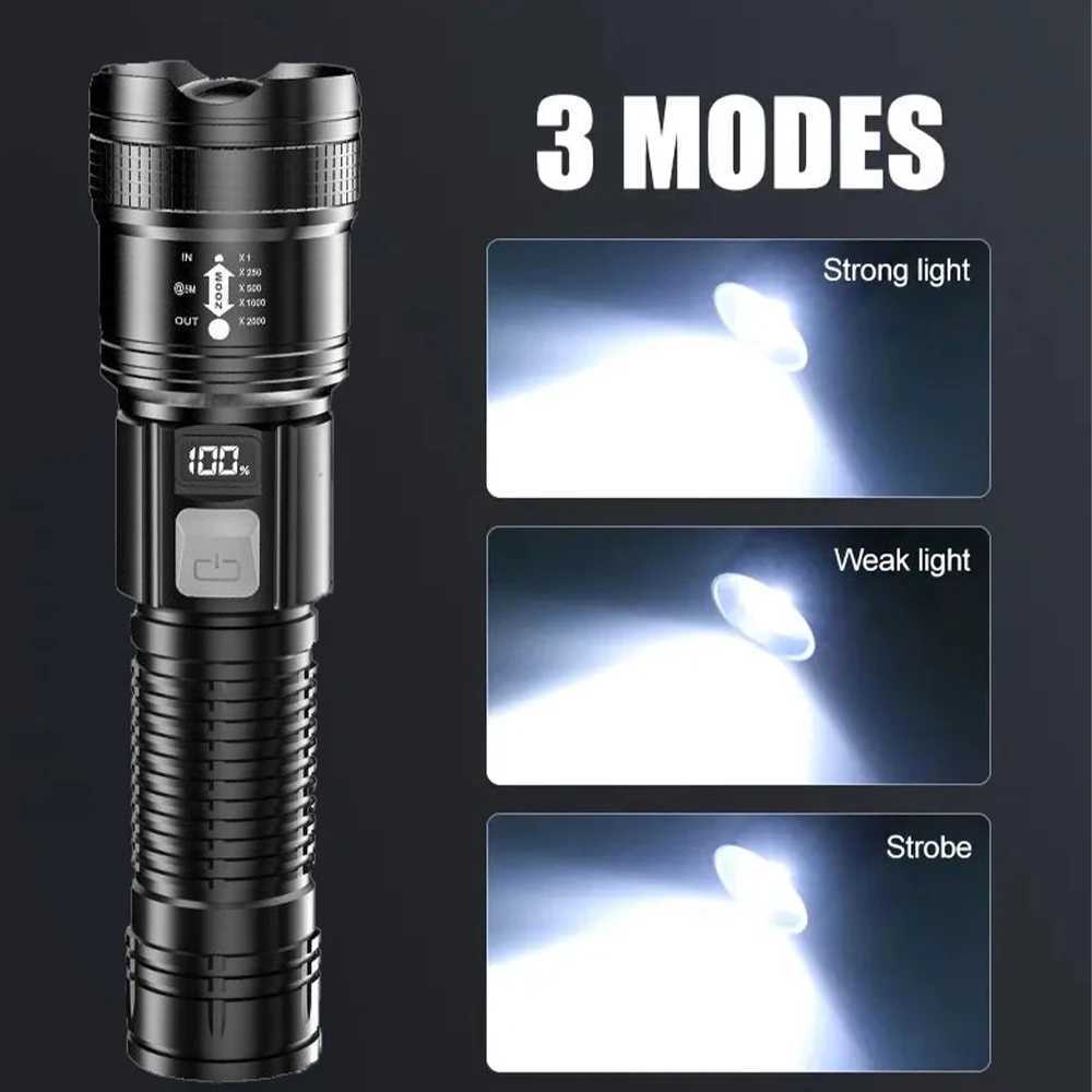 Portable Rechargeable LED Flashlights High Power Military Tactical Flashlight Telescopic Zoom Torch Lamp Outdoor Camping Fishing XJ250529