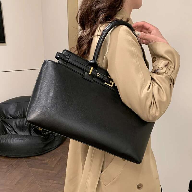 Large Size Women Top-handle Bags Retro Pure Color Big Capacity Shopping Totes 2025 Hot Sale Trendy Designer Handbags PU