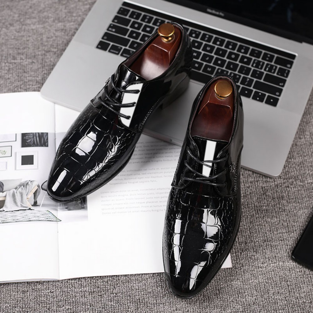 Men's Dress Shoes Business Oxford Shoes Cracked Stripe Casual Lace Up Crocodile Stripe Pattern Mens Derbys Shoes For Men Father's Day Gift
