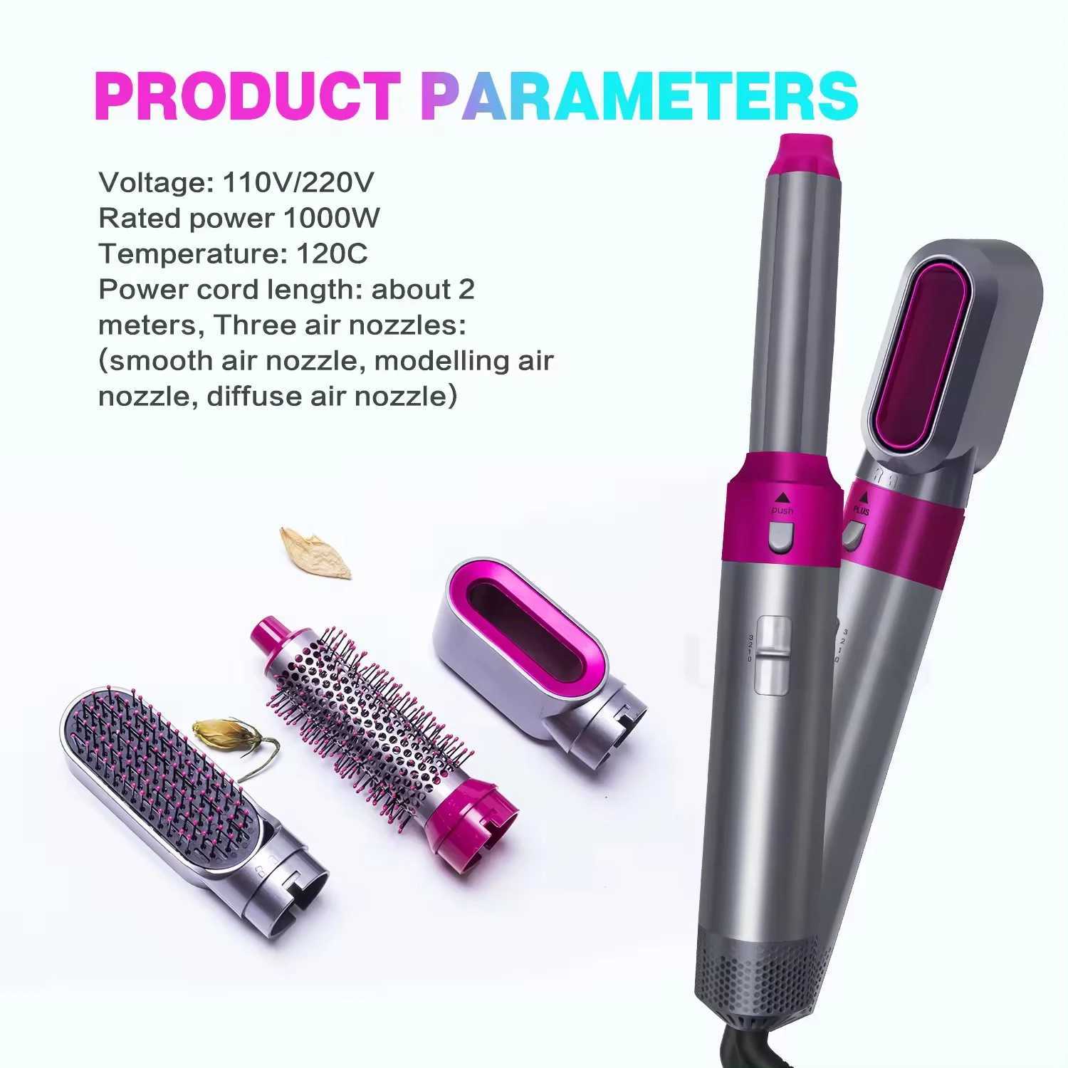 Hair Dryer 5-In-1 Electric Hair Comb Negative Ion Straight Curler Brush Blow Dryer Air Comb Removable Brush Kit ToolXJ250528